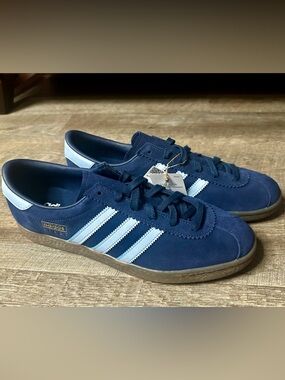 adidas Stadt Navy Suede Sneakers with Light Blue Stripes